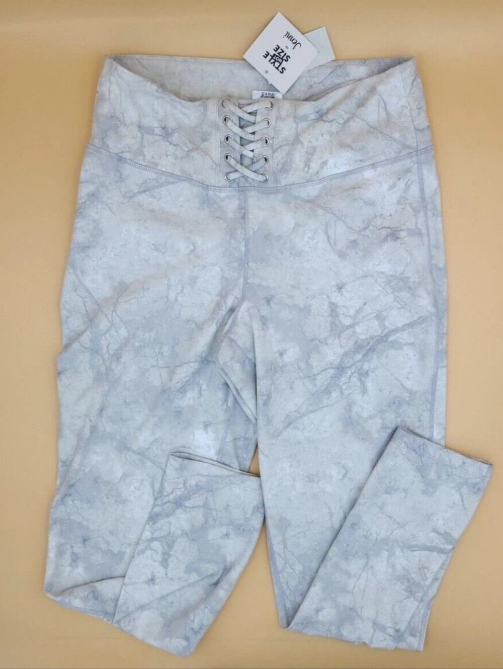 High-Rise Lace-Up Marble-Print Leggings - Light Gray